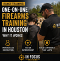 Private firearms training session in Houston with instructor guiding student at range – In Focus Training